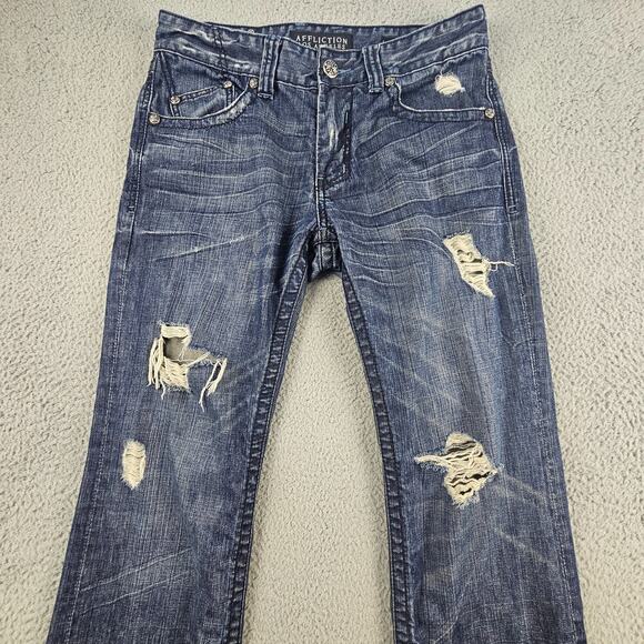 Affliction Blake Jeans 33x32 Relaxed Straight Distressed Renegade Embroidered - Picture 2 of 9
